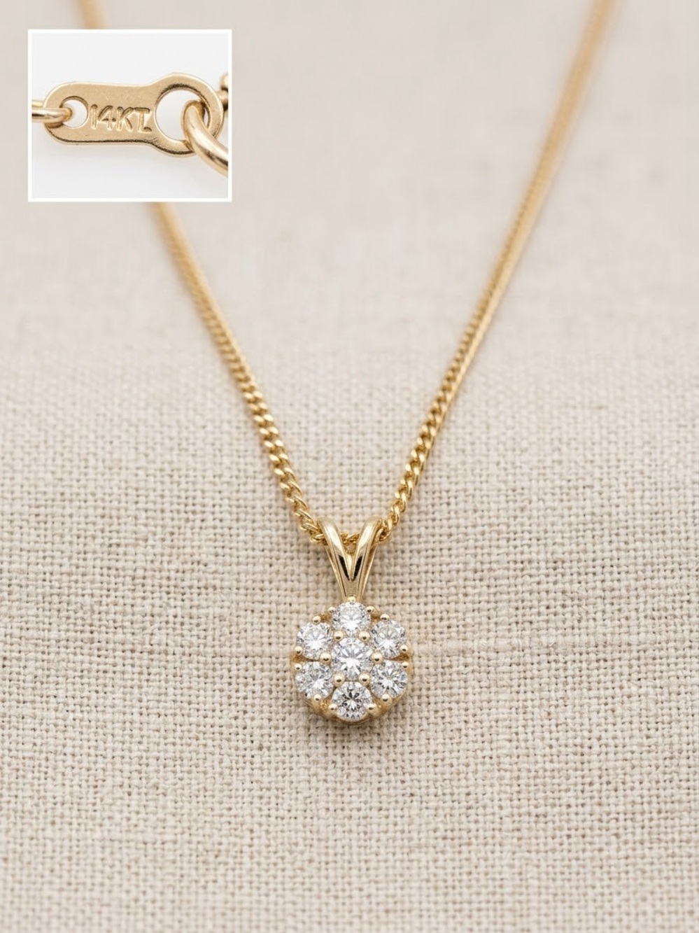 14k Diamond Cluster gold necklace by Jabel